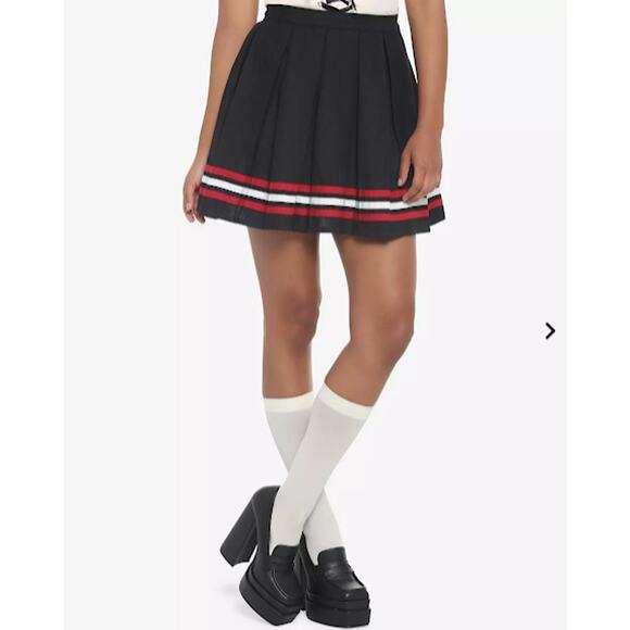 SOCIAL COLLISION Red & White Varsity Stripe Black Pleated Skirt XL Goth Punk - Picture 2 of 6